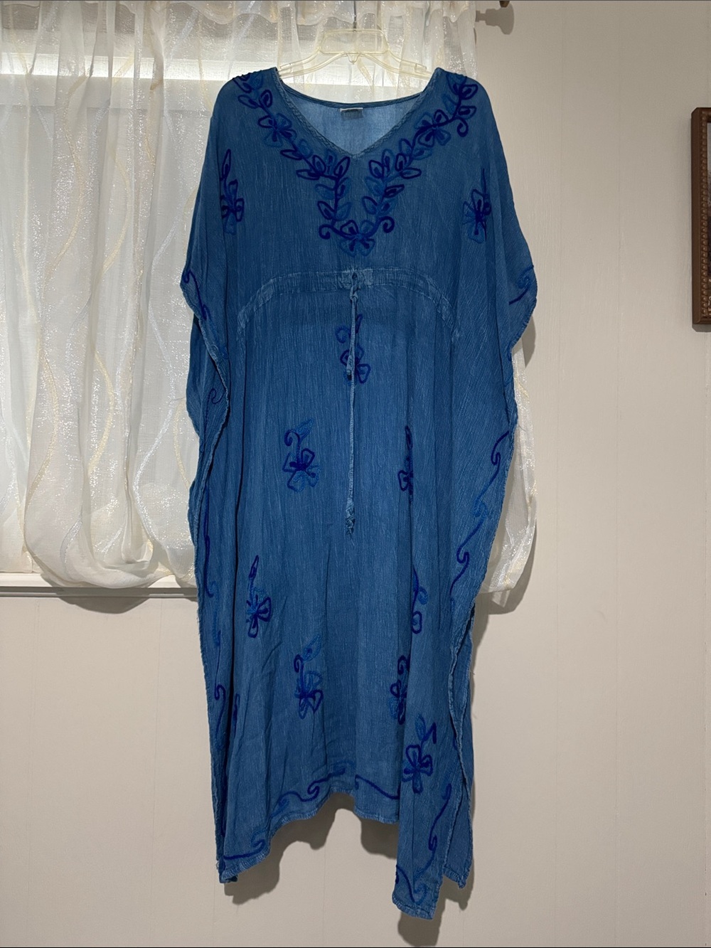 Women's Blue Embroidered Maxi Kaftan Dress